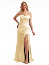 Simple Side Slit Fall Satin Mermaid Bridesmaid Dresses