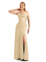 Champagne Scoop Mermaid Casual Satin Bridesmaid Dresses