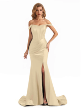 Sexy Side Slit Soft Satin Off The Shoulder Long Mermaid Bridesmaid Dresses In Stock