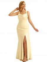 Side Slit Straps Summer Satin Bridesmaid Dresses