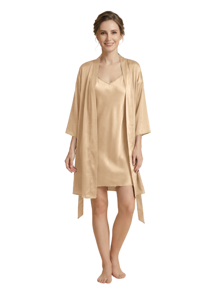 Women's 3/4 Sleeves Bride Bridesmaid Robes Silk Like Short Wedding Robes