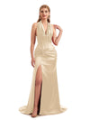 Boho Summer Satin Silky Halter Bridesmaid Dresses