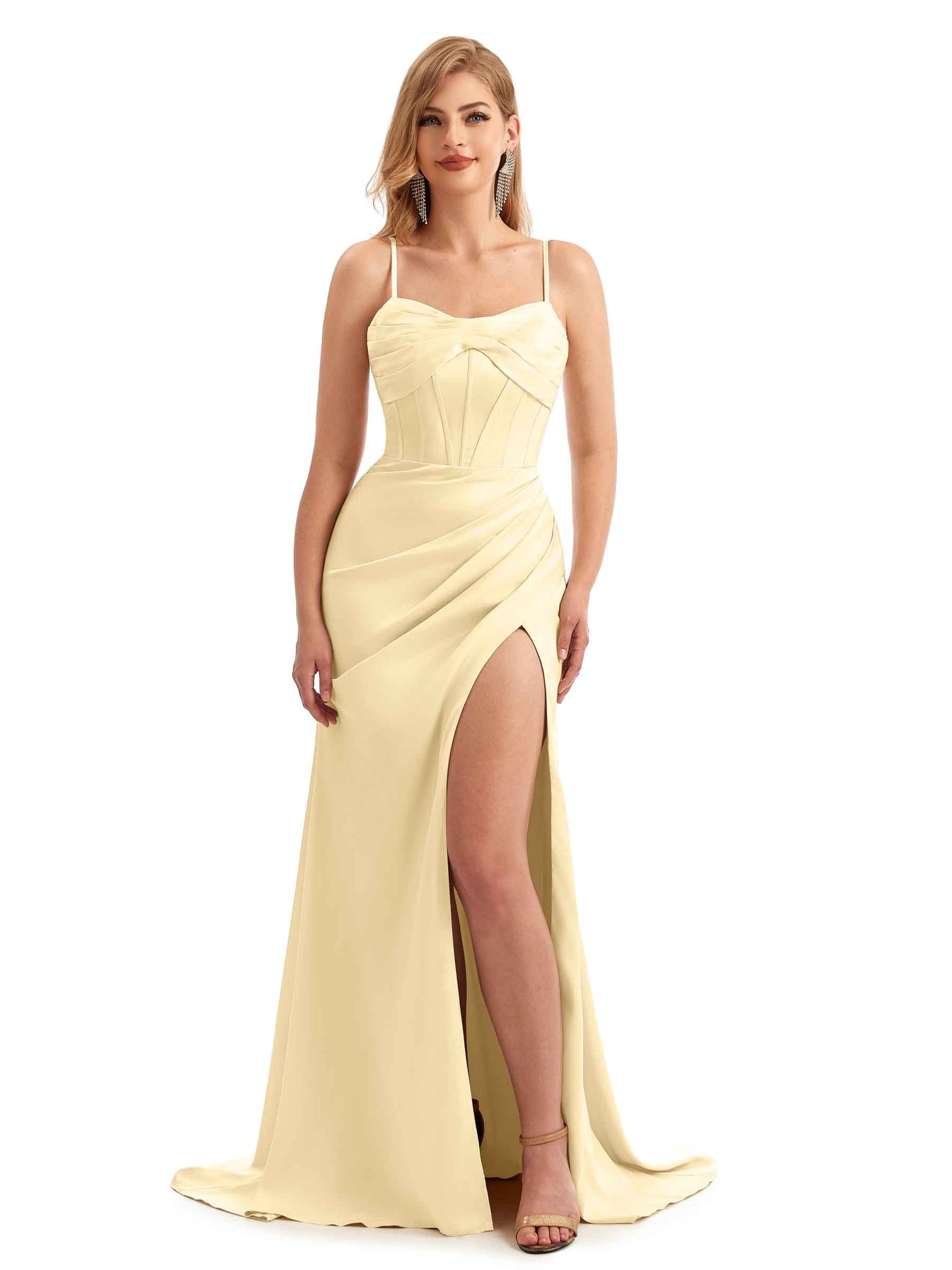 Stretch Satin Spaghetti Straps Spring Bridesmaid Dresses