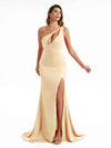 Sexy Soft Satin Side Slit One Shoulder Mermaid Floor Length Wedding Bridesmaid Dresses Online