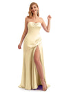 Spring Simple Sweetheart Satin Long Bridesmaid Dresses