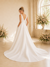 ChicSew Fancy Spaghetti Straps V-Neck Ruching A-Line Satin Long Wedding Dresses
