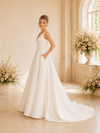 ChicSew Fancy Spaghetti Straps V-Neck Ruching A-Line Satin Long Wedding Dresses