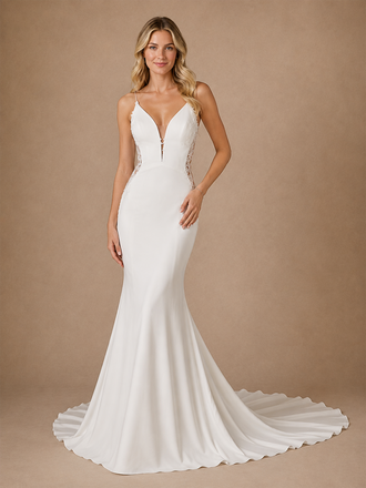 ChicSew Modern V-Neck Lace Crepe Mermaid Spaghetti Straps Wedding Dresses