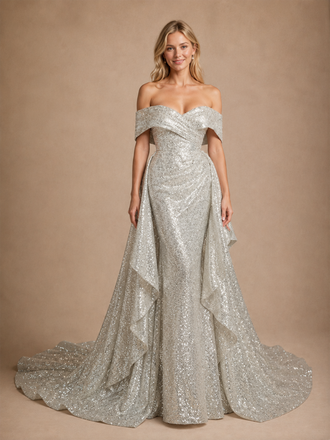 ChicSew Glam Off Shoulder Sequin Sleeveless Mermaid Floor-Length Wedding Dresses