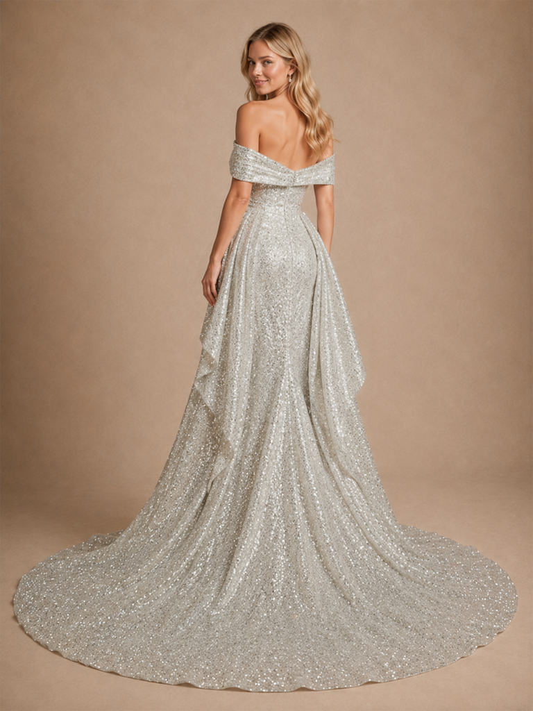 ChicSew Glam Off Shoulder Sequin Sleeveless Mermaid Floor-Length Wedding Dresses
