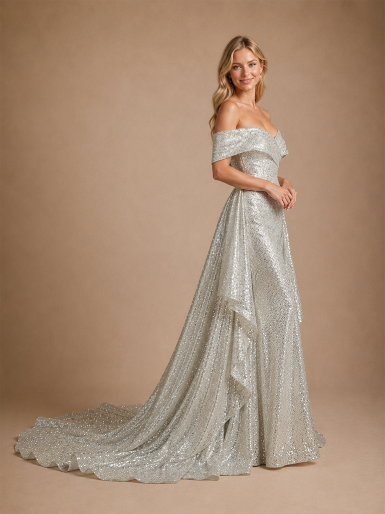 ChicSew Glam Off Shoulder Sequin Sleeveless Mermaid Floor-Length Wedding Dresses