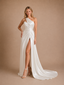 ChicSew Mermaid Asymmetric Ruched Sleeveless Side Slit Satin Long Wedding Dresses