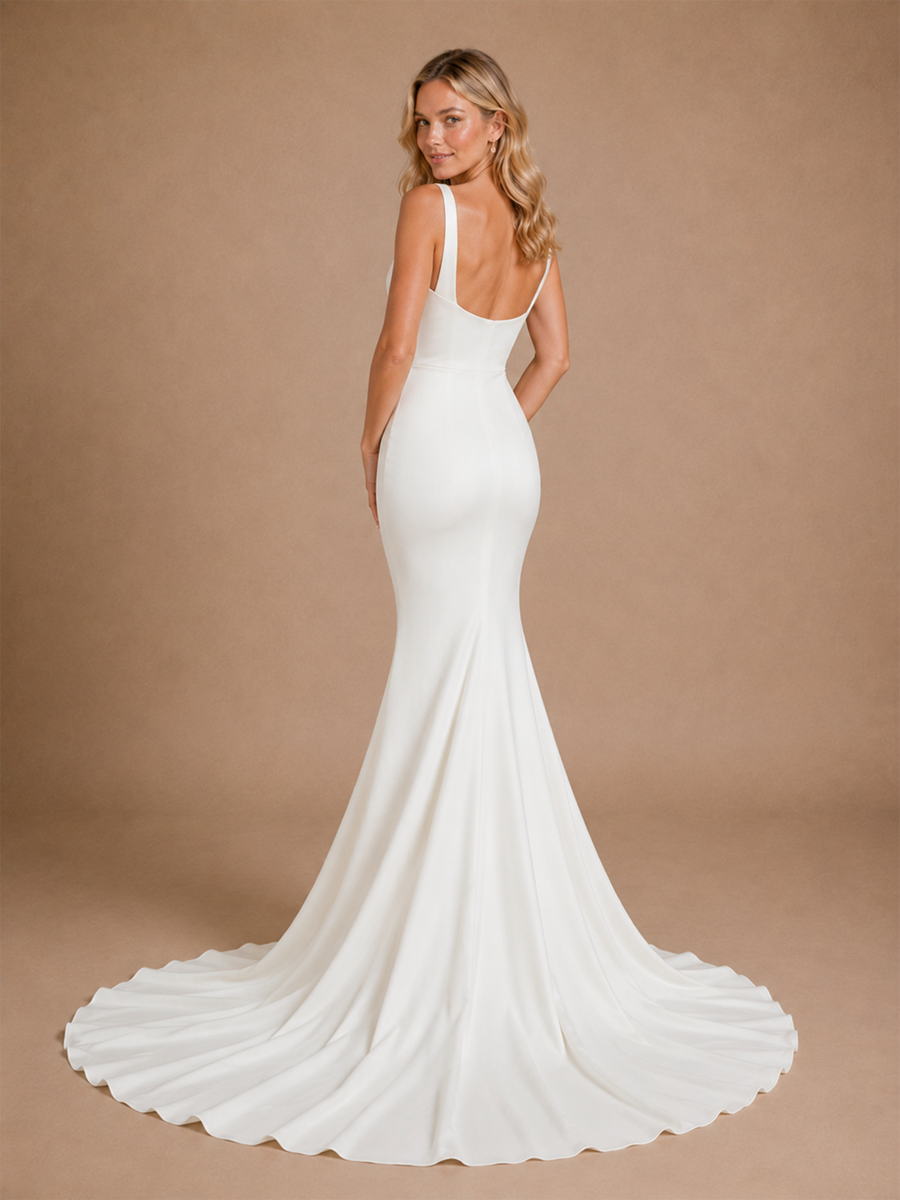 ChicSew Simple Square Mermaid Spaghetti Straps Sleeveless Satin Wedding Dresses