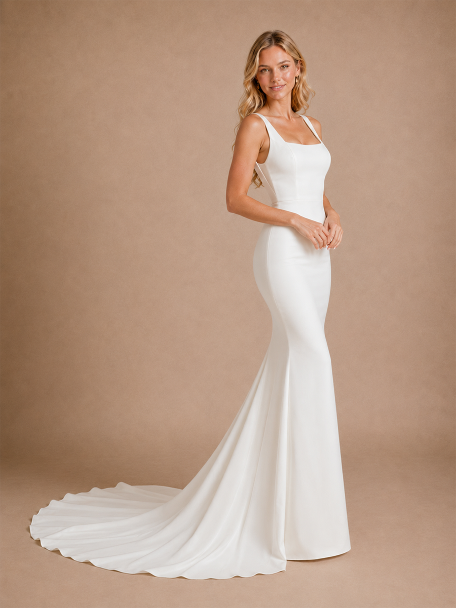 ChicSew Simple Square Mermaid Spaghetti Straps Sleeveless Satin Wedding Dresses