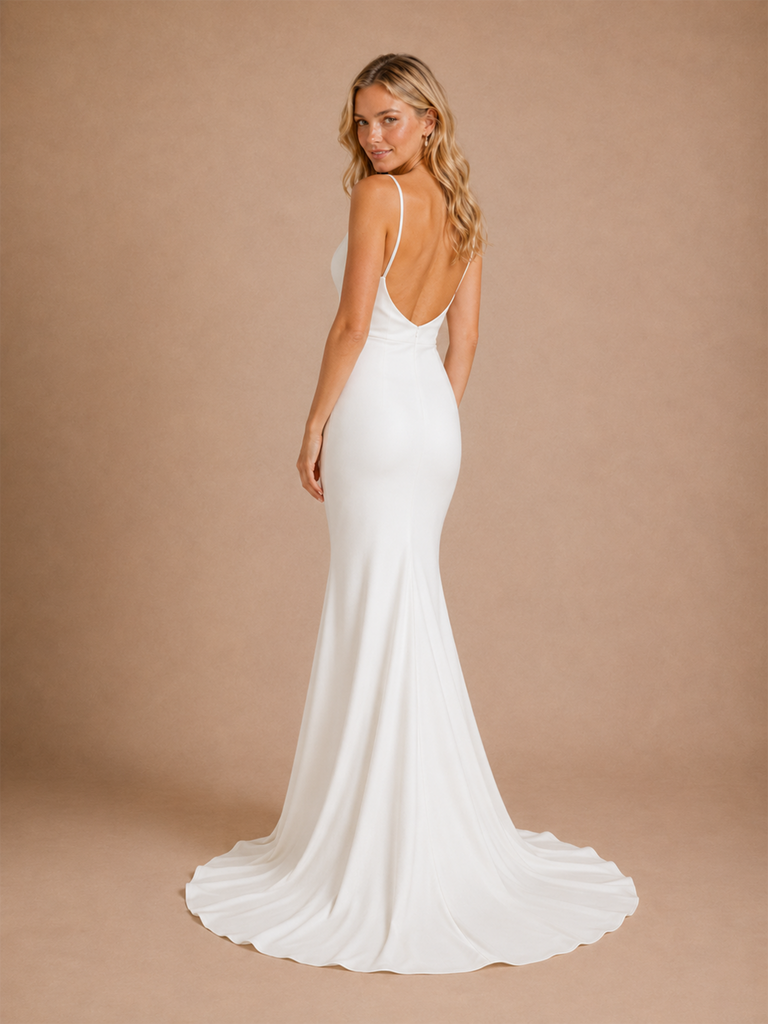 ChicSew Simple V-Neck Mermaid Spaghetti Straps Sleeveless Satin Wedding Dresses