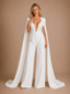 ChicSew Elegant Deep V-Neck Long Sleeves Open Back Crepe Long Wedding Jumpsuit