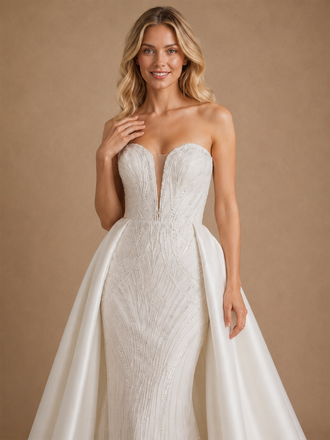 ChicSew Sweetheart Tulle Beading Mermaid Wedding Dresses With Satin Overskirt