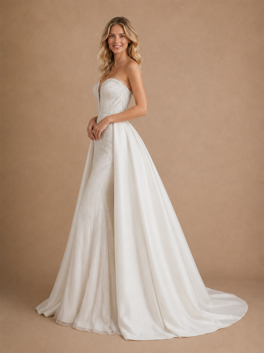 ChicSew Sweetheart Tulle Beading Mermaid Wedding Dresses With Satin Overskirt