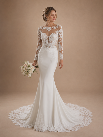ChicSew Lace Illusion Long Sleeves Mermaid Floor-Length Wedding Dresses With Train