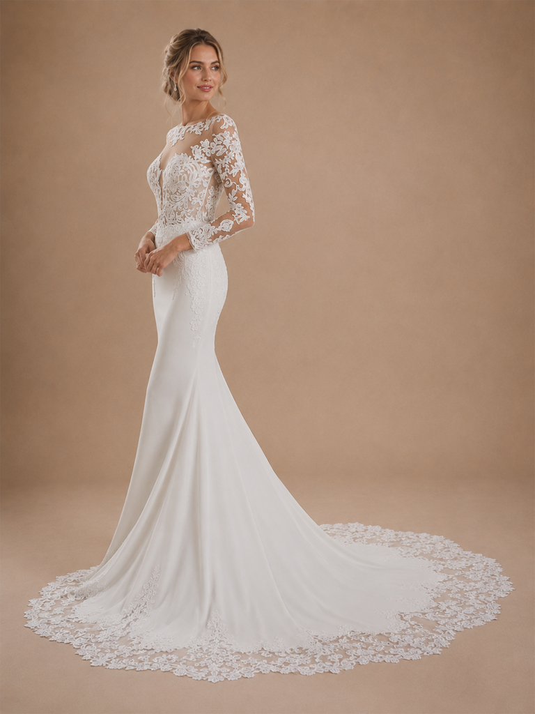 ChicSew Lace Illusion Long Sleeves Mermaid Floor-Length Wedding Dresses With Train