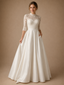 ChicSew High Neck 3/4 Sleeves Lace Strapless Satin A-Line Long Wedding Dress