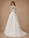 ChicSew High Neck 3/4 Sleeves Lace Strapless Satin A-Line Long Wedding Dress