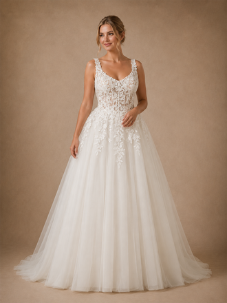 ChicSew Elegant V-Neck Spaghetti Straps Sleeveless Lace Tulle A-Line Long Wedding Dresses