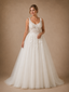 ChicSew Elegant V-Neck Spaghetti Straps Sleeveless Lace Tulle A-Line Long Wedding Dresses
