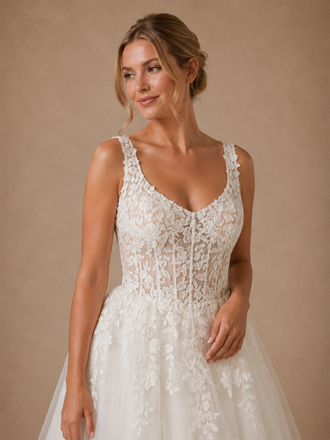 ChicSew Elegant V-Neck Spaghetti Straps Sleeveless Lace Tulle A-Line Long Wedding Dresses