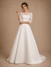 ChicSew Elegant Bateau 3/4 Sleeves Lace Satin A-Line Floor-Length Wedding Dresses With Train