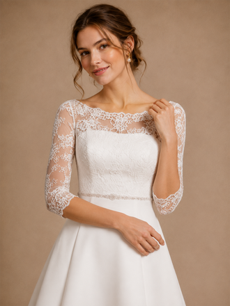 ChicSew Elegant Bateau 3/4 Sleeves Lace Satin A-Line Floor-Length Wedding Dresses With Train