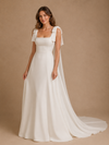 ChicSew Spaghetti Straps Square Bow Knot Satin A-Line Wedding Dresses Online