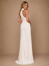 ChicSew High Neck Sleeveless Ruching Mermaid Floor-Length Wedding Dress With Side Slit