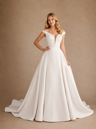 ChicSew Elegant V-Neck A-line Off Shoulder Satin Wedding Dresses With Train