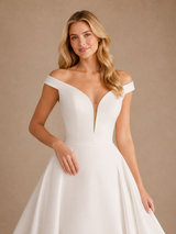 ChicSew Elegant V-Neck A-line Off Shoulder Satin Wedding Dresses With Train