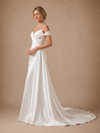 ChicSew Classic Off Shoulder V-Neck Ruching Sleeveless Satin Mermaid Floor-Length Wedding Dresses