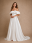 ChicSew Unique A-Line Off The Shoulder Satin Long Wedding Dresses With Beading