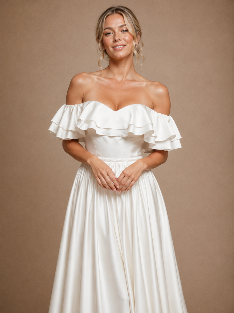 ChicSew Modern Off The Shoulder Sleeveless A-Line Satin Floor-Length Wedding Dresses
