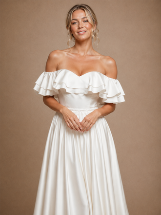 ChicSew Modern Off The Shoulder Sleeveless A-Line Satin Floor-Length Wedding Dresses