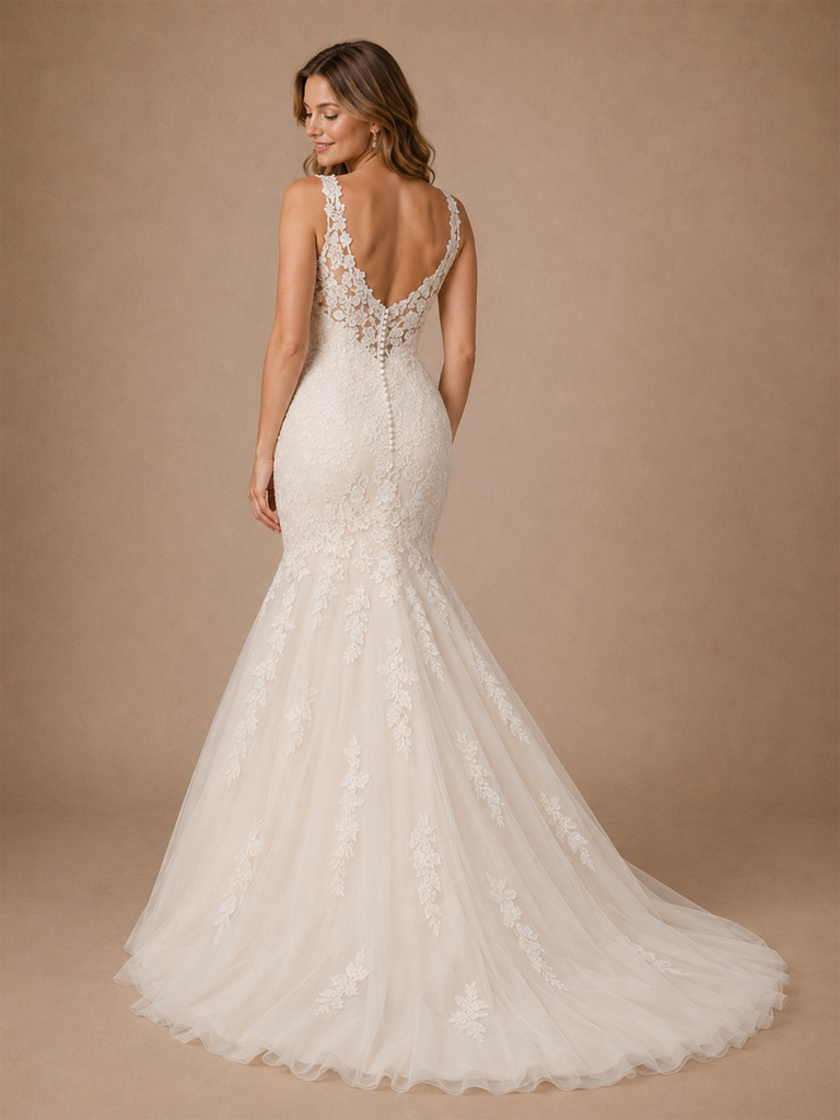 ChicSew Morden V-Neck Spaghetti Straps Lace Mermaid Floor-Length Wedding Dress