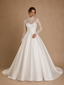 ChicSew Beautiful High Neck Long Sleeves Lace Satin A-Line Floor-Length Wedding Dress