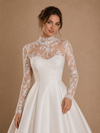 ChicSew Beautiful High Neck Long Sleeves Lace Satin A-Line Floor-Length Wedding Dress