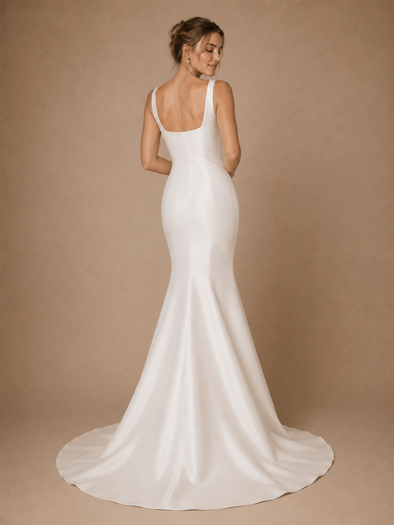 ChicSew Fancy Spaghetti Straps Square Neck Satin Mermaid Floor-Length Wedding Dress