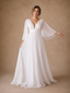 ChicSew Fancy V-Neck 3/4 Sleeves A-Line Pleated Chiffon Floor-Length Wedding Dress