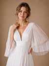 ChicSew Fancy V-Neck 3/4 Sleeves A-Line Pleated Chiffon Floor-Length Wedding Dress