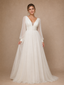 ChicSew Classy V-Neck Chiffon Tulle Long Sleeves A-Line Maxi Long Wedding Dresses With Pleats