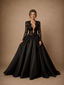 ChicSew Sexy Unique Deep V-Neck Long Sleeves Lace Satin A-Line Floor-Length Wedding Dress