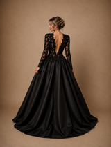 ChicSew Sexy Unique Deep V-Neck Long Sleeves Lace Satin A-Line Floor-Length Wedding Dress
