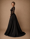 ChicSew Sexy Unique Deep V-Neck Long Sleeves Lace Satin A-Line Floor-Length Wedding Dress
