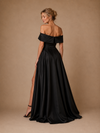 ChicSew Fancy Satin Ruched Off The Shoulder A-Line Side Slit Floor-Length Wedding Dress